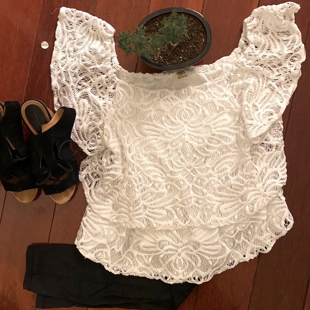 White ruffled off the shoulder top!